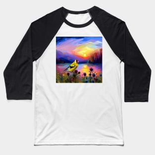 Finch on Thistles at Sunset Baseball T-Shirt